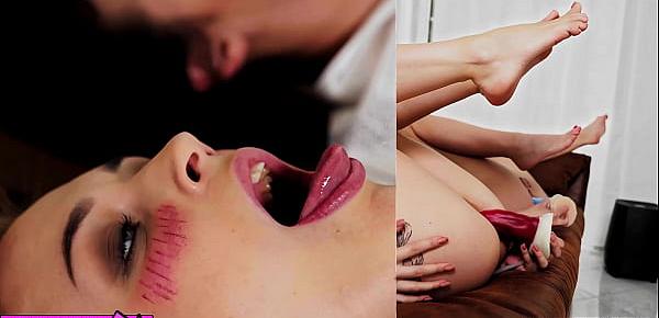 Real Life Hentai - Alya Strak and Amirah Adara fuck huge dildos with extreme Bukkake and Ahegao